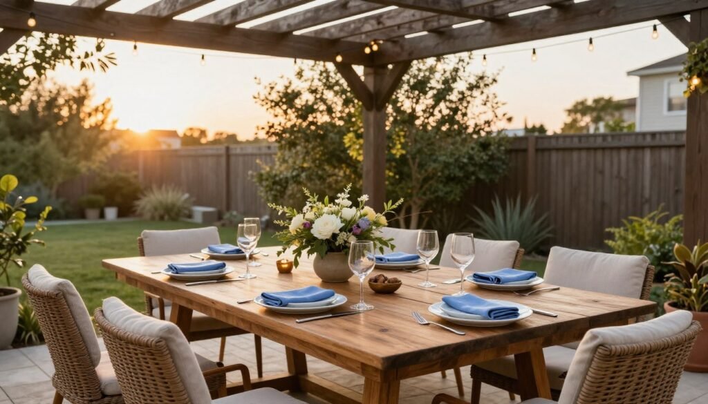 Elegant outdoor dining table set for a meal