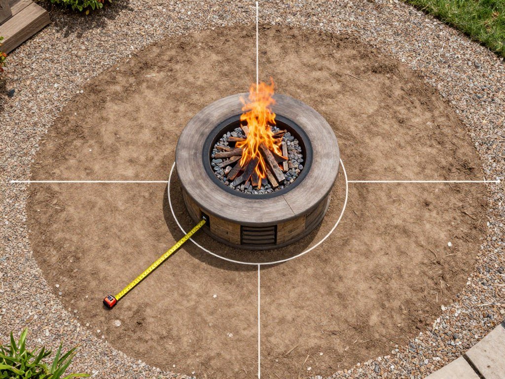 Fire pit area planning sketch showing measurements and layout design