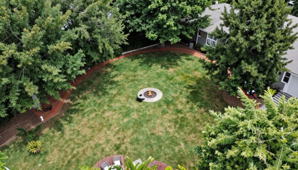 Fire pit positioned safely away from house and trees