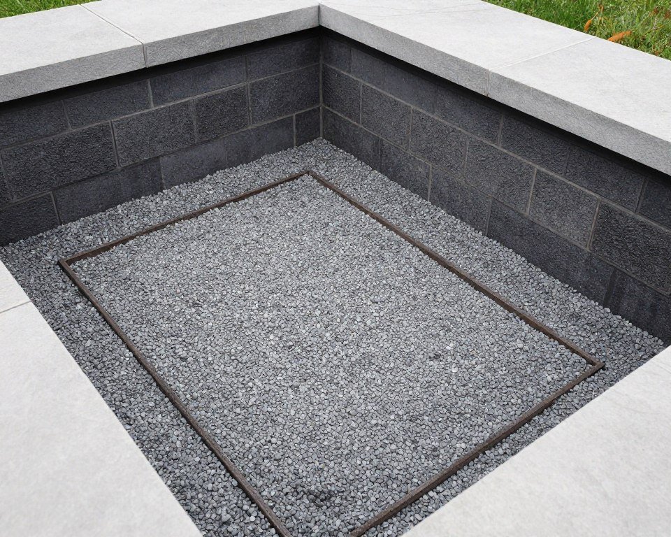 Fire pit with proper drainage gravel visible