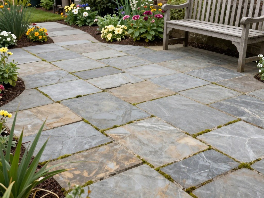 Flagstone patio with irregular stone shapes