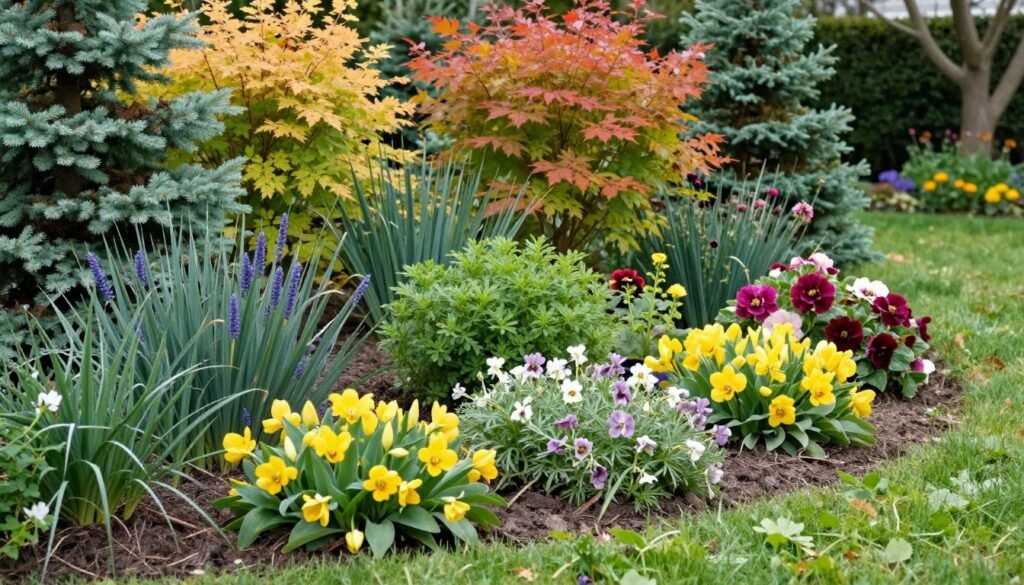 Four-season garden showing different plantings for year-round interest