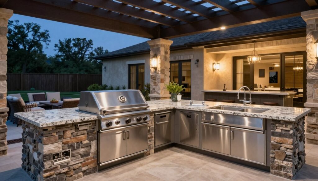 Fully equipped outdoor kitchen with stainless steel appliances
