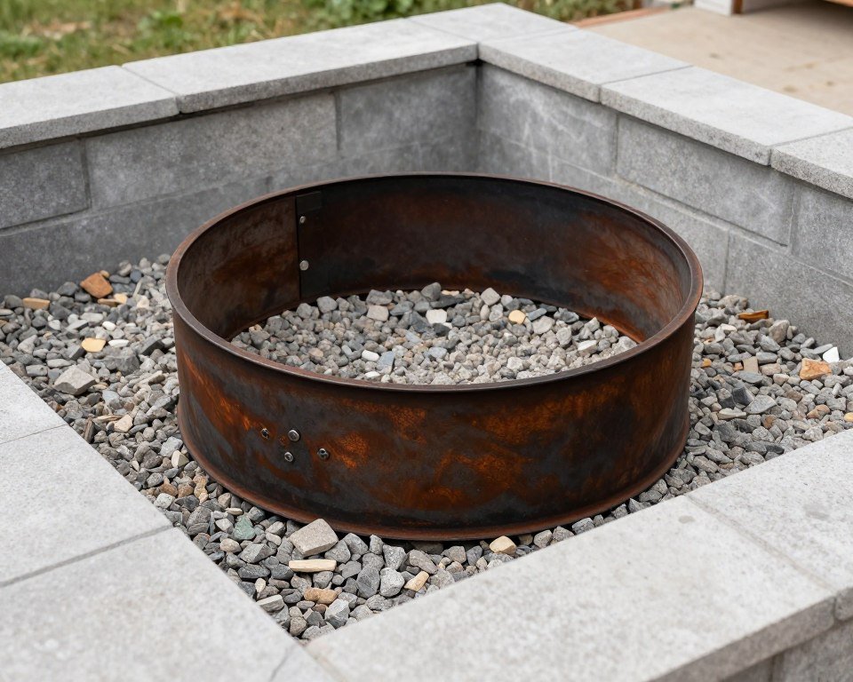 Metal fire ring being installed inside block structure