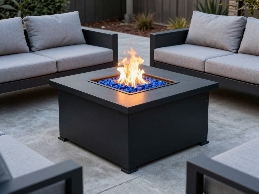 Modern gas fire pit with glass stones