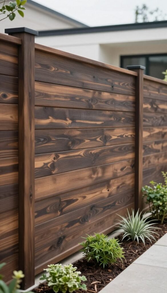 Modern horizontal slat fence providing backyard privacy
