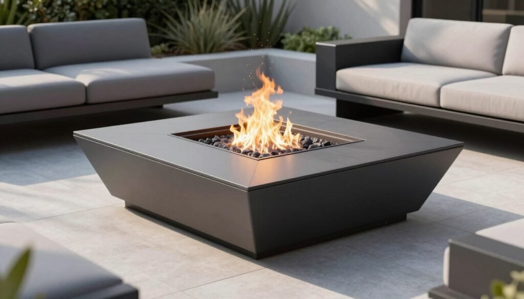 Modern square fire pit with clean geometric lines