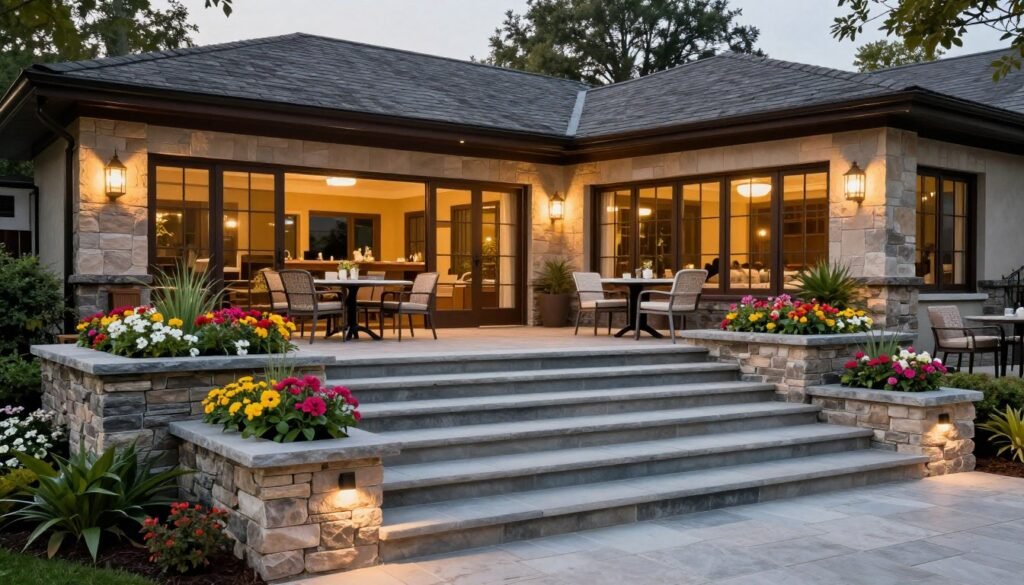 Multi-level patio with built-in planters