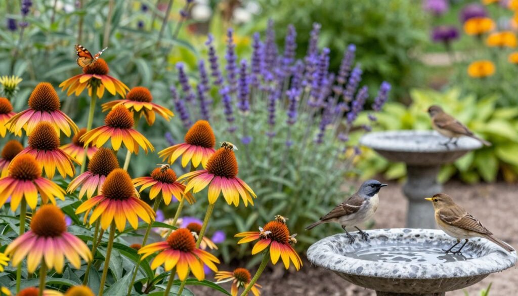 Native plant garden attracting butterflies and pollinators