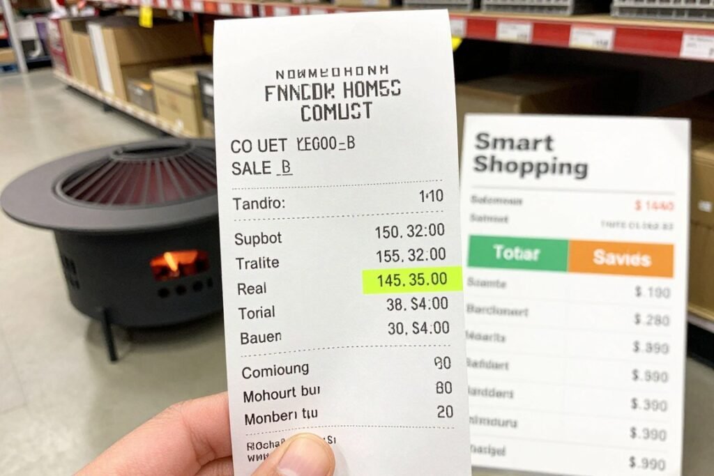 Receipt showing cost savings on fire pit materials