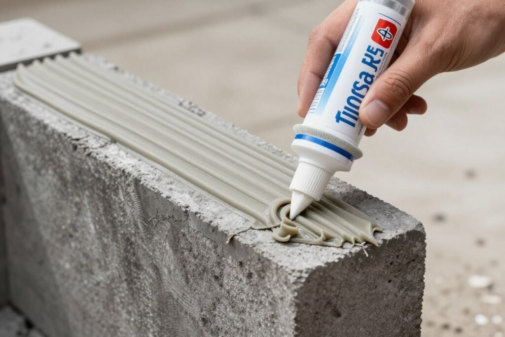 Repairing fire pit block with fresh adhesive