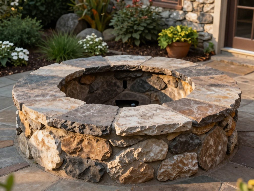 Rustic natural stone fire pit design