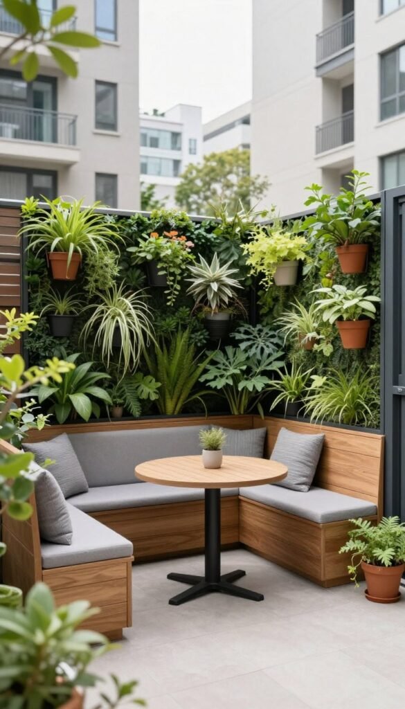 Small backyard maximizing space with vertical garden