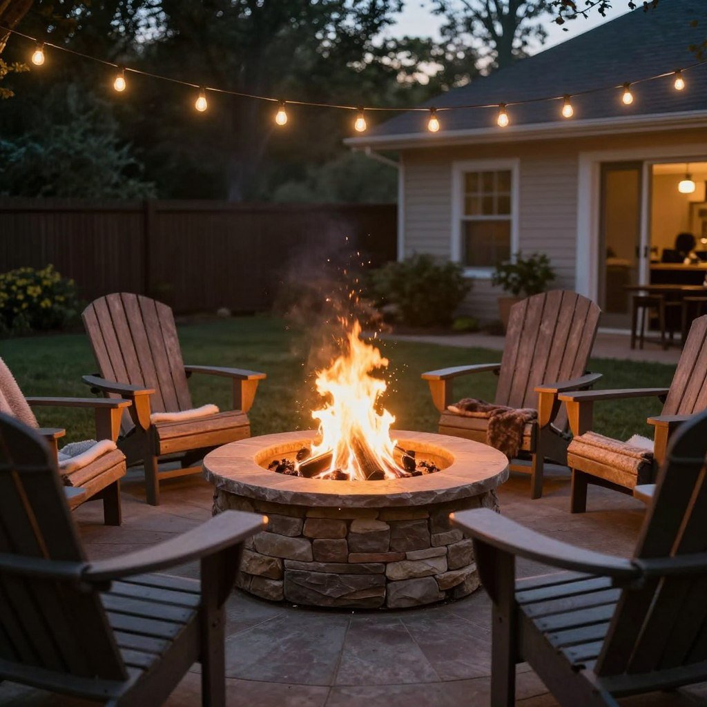 Stone fire pit with circular seating arrangement