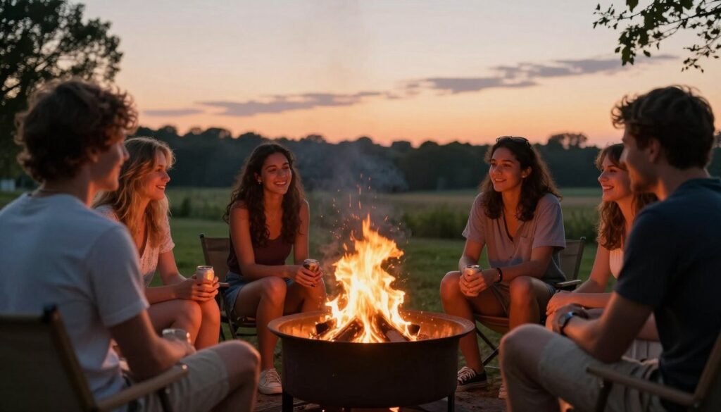 Summer evening fire pit gathering with friends
