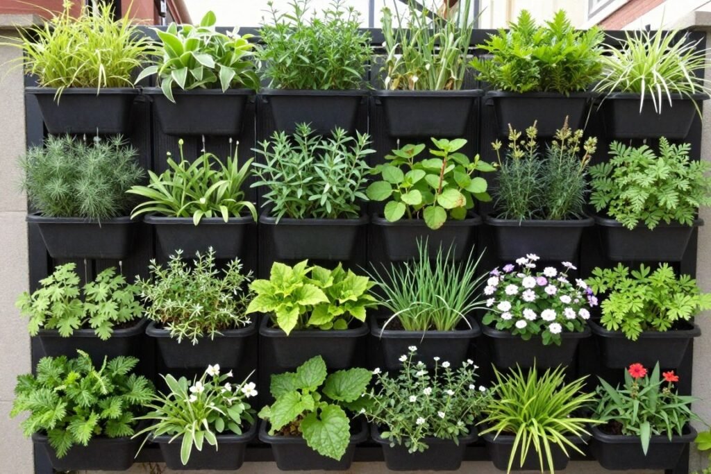 Vertical wall garden with multiple planters
