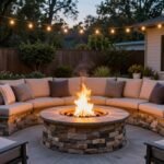 backyard fire pit ideas lounge areas with comfortable seating arrangement around stone fire pit