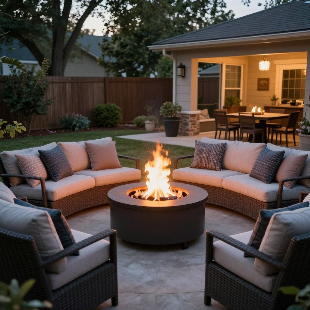 backyard fire pit surrounded by seating