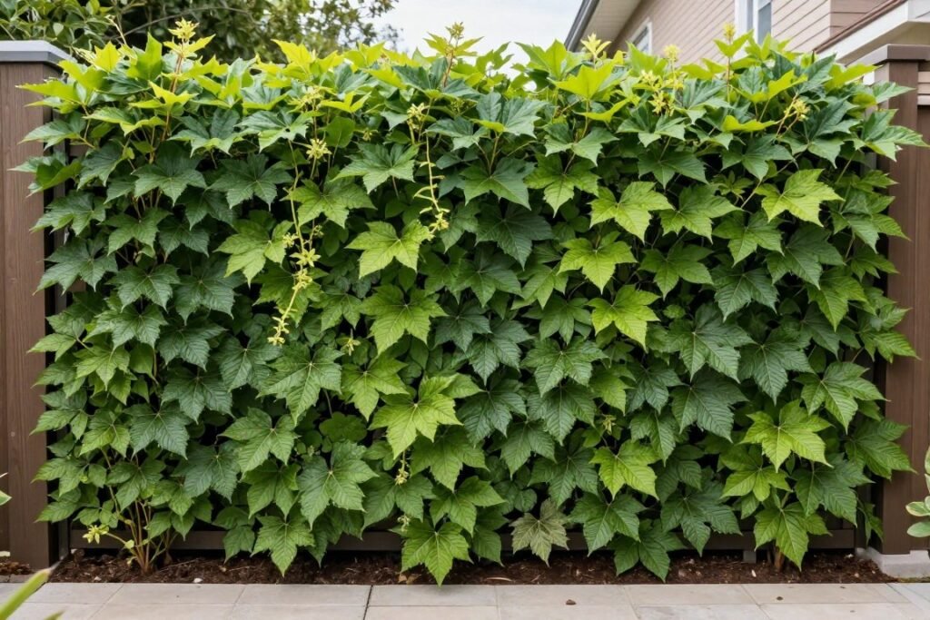 backyard privacy screen with climbing plants