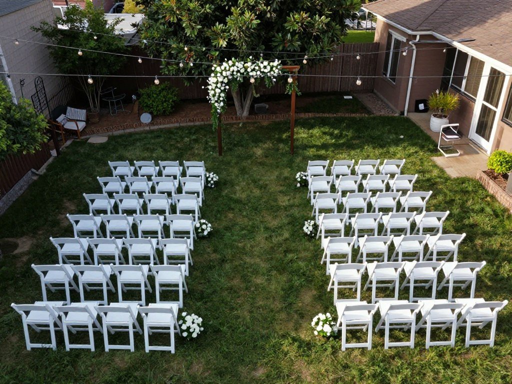 backyard wedding guest seating arrangement