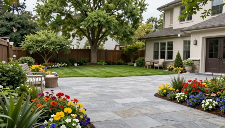 beautiful backyard landscaping ideas with lush garden and patio area