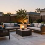 beautiful backyard patio designs with comfortable seating and lush greenery