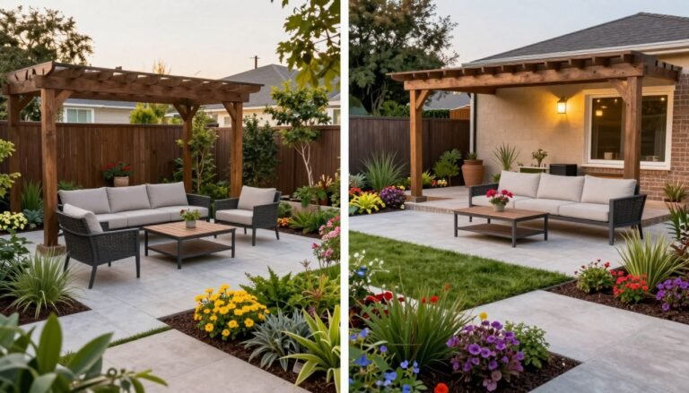 beautiful backyard transformation with patio and garden areas