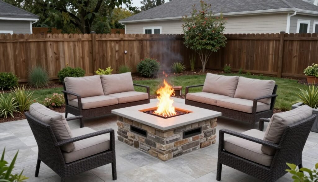 beautiful completed backyard fire pit transformation