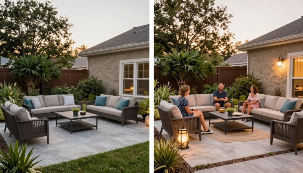 beautiful completed backyard patio design showcasing transformation
