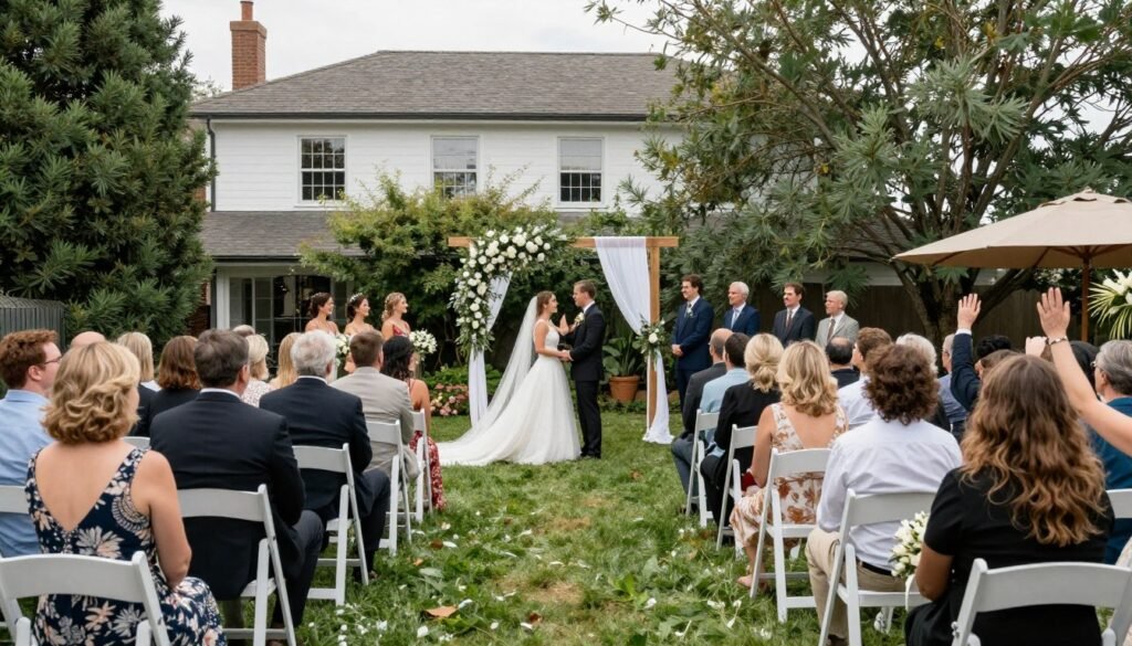 beautiful completed backyard wedding ceremony and reception