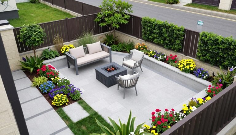 beautiful small backyard landscaping with cozy seating area and lush garden beds