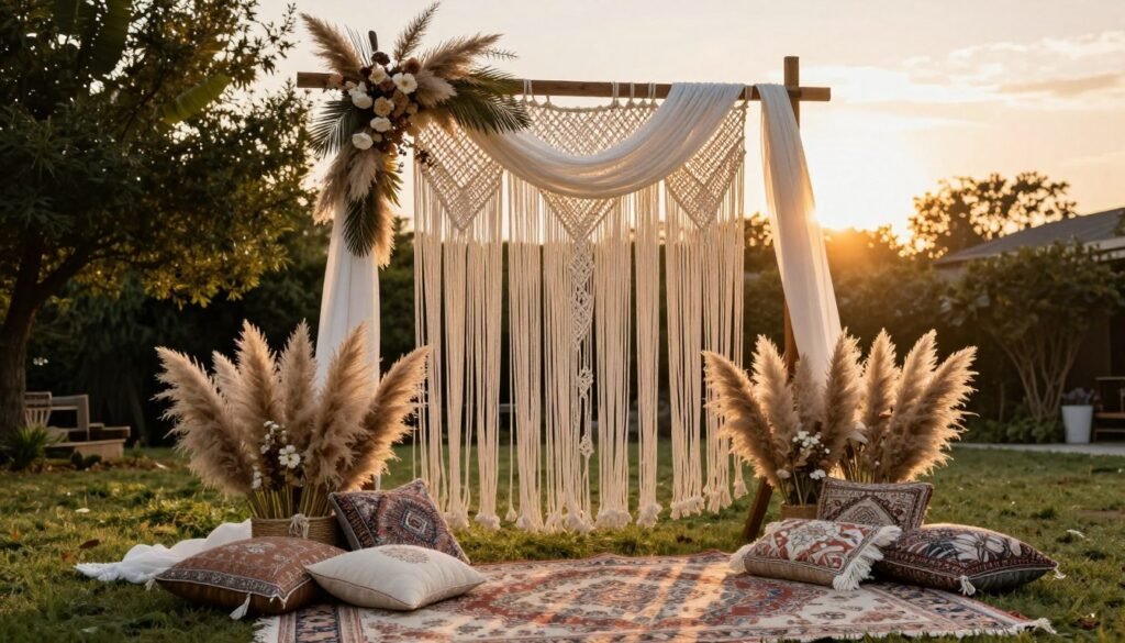 beautifully decorated small backyard wedding with bohemian style decor elements beautifully decorated small backyard wedding with bohemian style decor elements