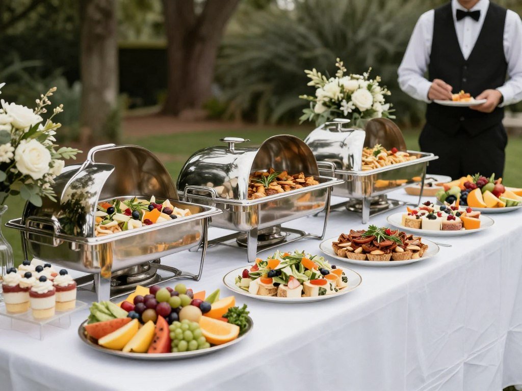 beautifully presented wedding buffet table at small backyard reception beautifully presented wedding buffet table at small backyard reception
