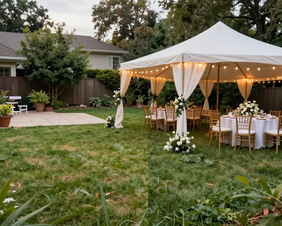 before and after backyard wedding transformation
