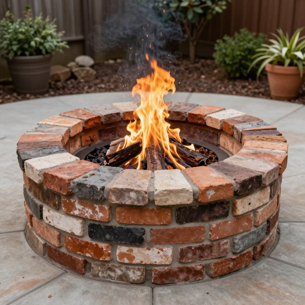 brick fire pit using reclaimed materials