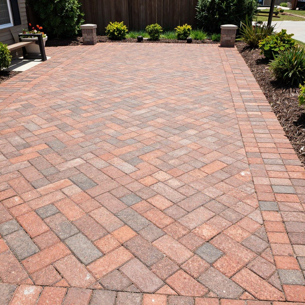 brick paver patio with herringbone pattern
