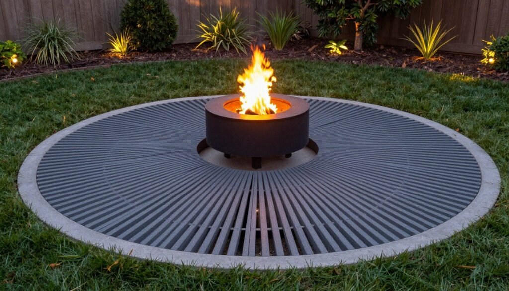circular paver platform with centered fire pit