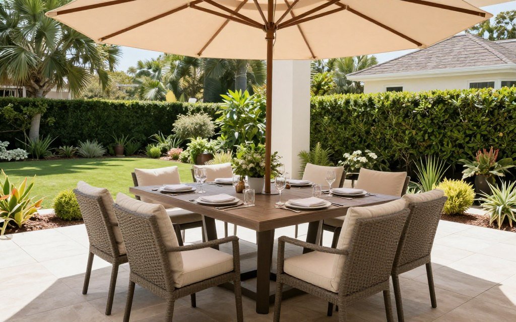 comfortable outdoor dining set on patio