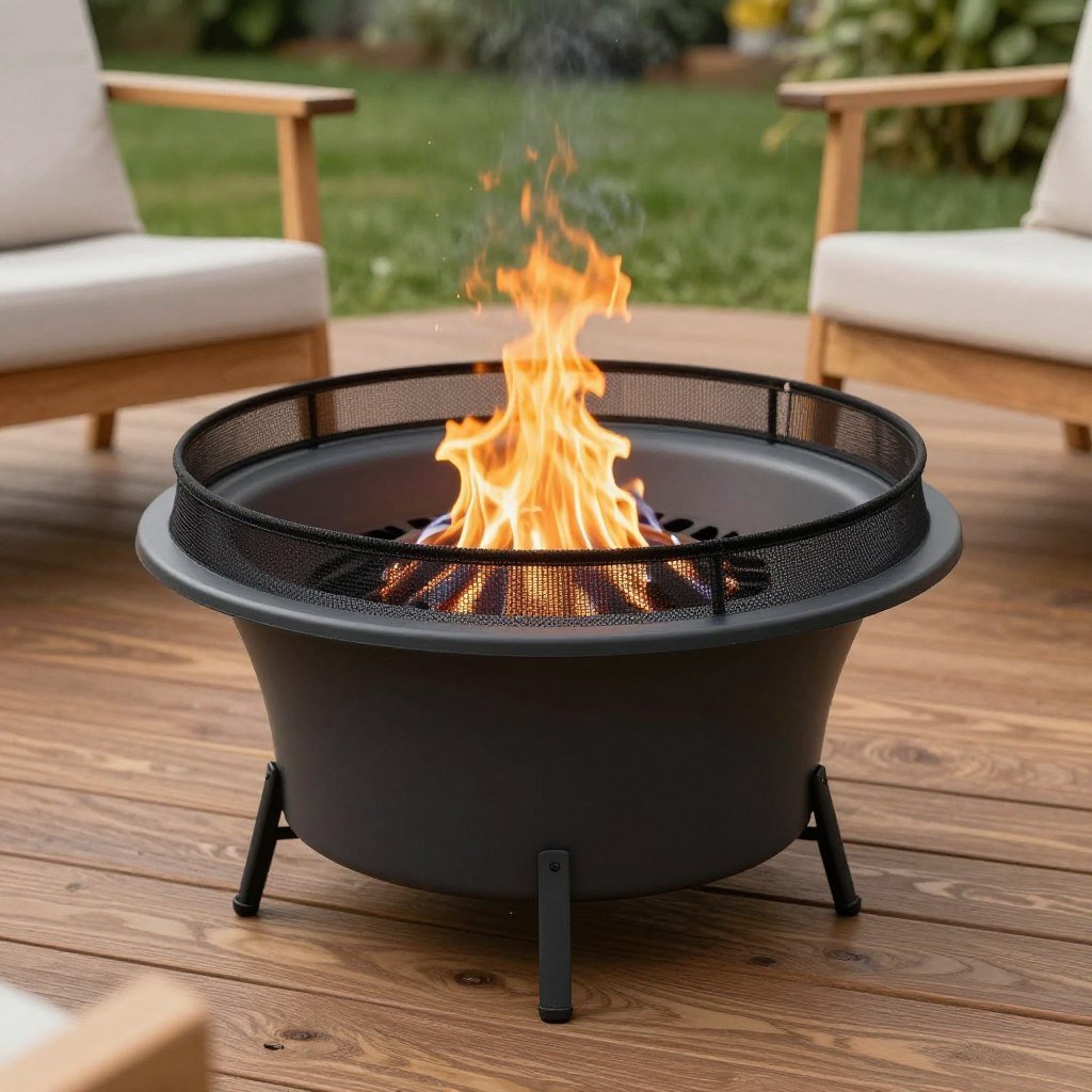 compact bowl fire pit on small deck