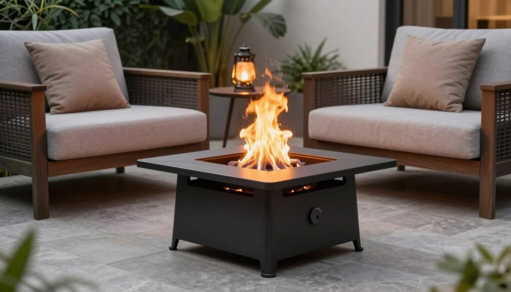 compact fire pit in small patio