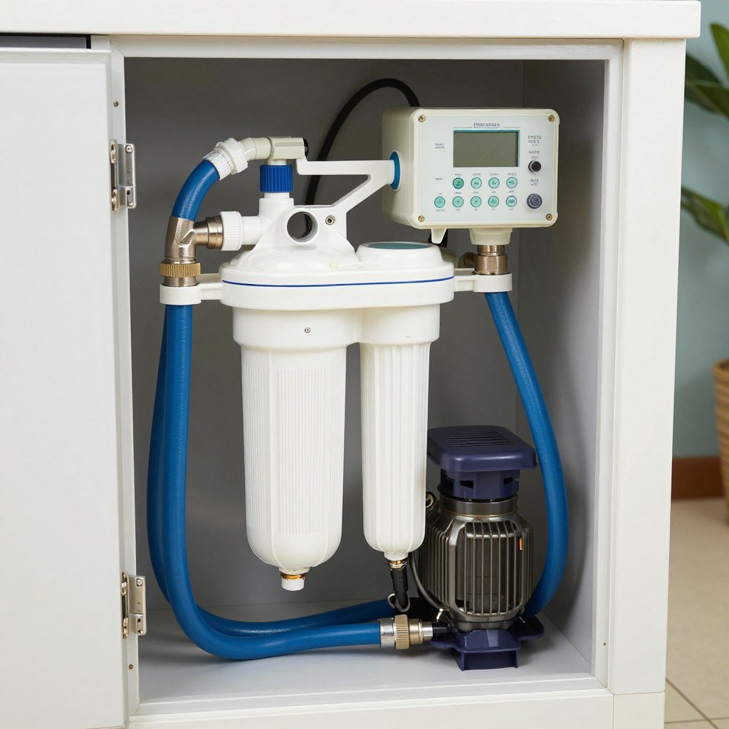 compact pool filtration system and equipment in small utility area