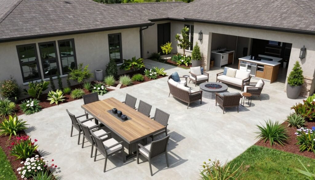 complete outdoor living space with multiple zones