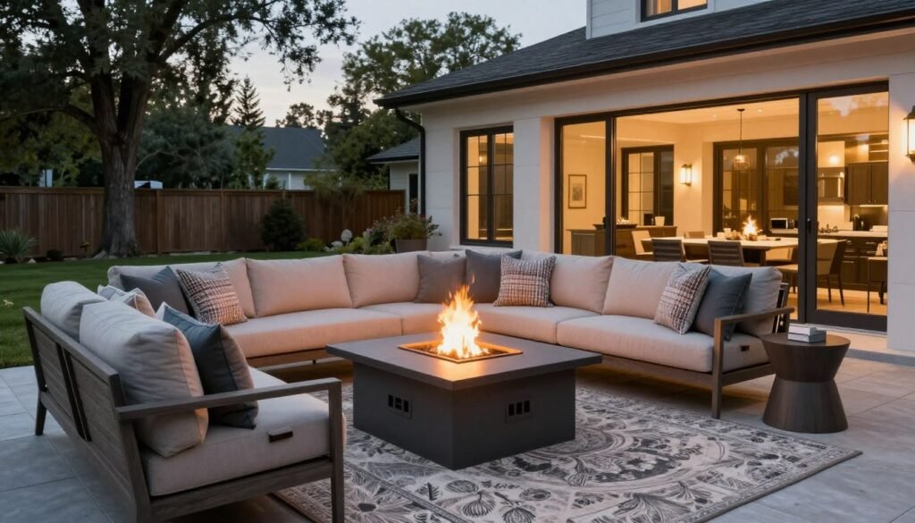 complete outdoor room centered around fire pit