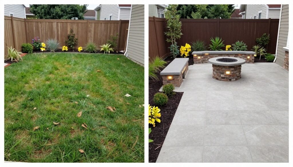 completely transformed small backyard showing professional landscaping results