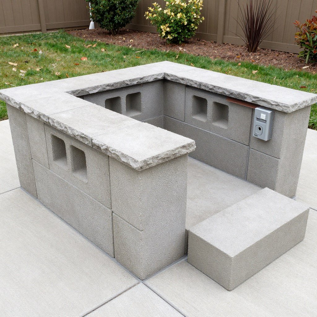 concrete block fire pit with decorative cap stones