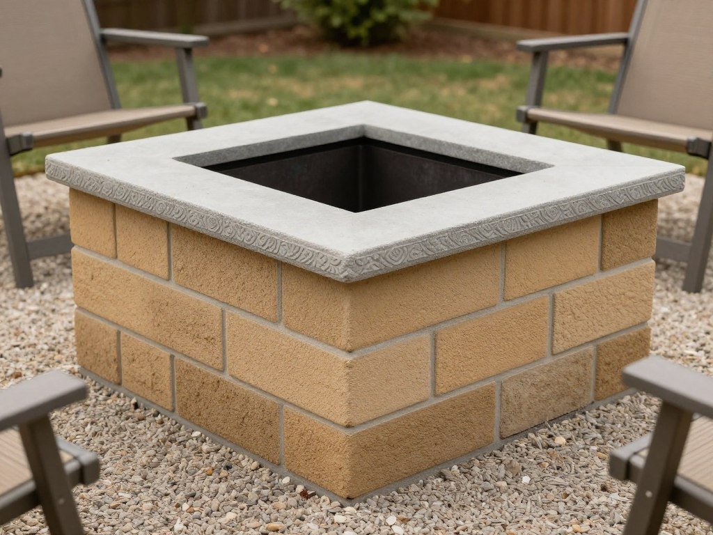 concrete block fire pit with decorative cap stones