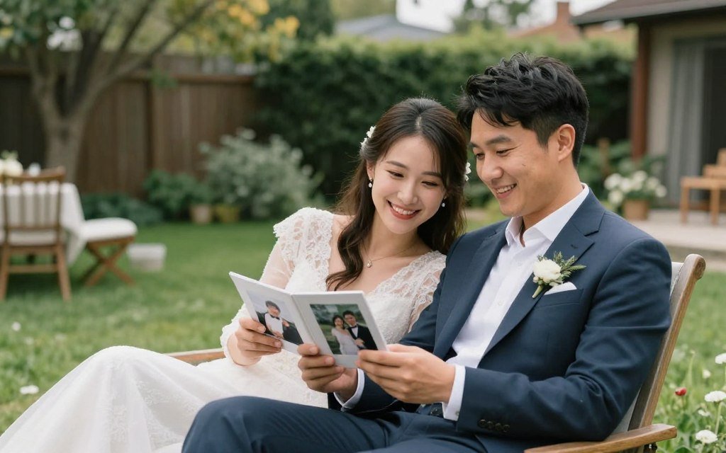 couple enjoying their backyard after successful wedding celebration