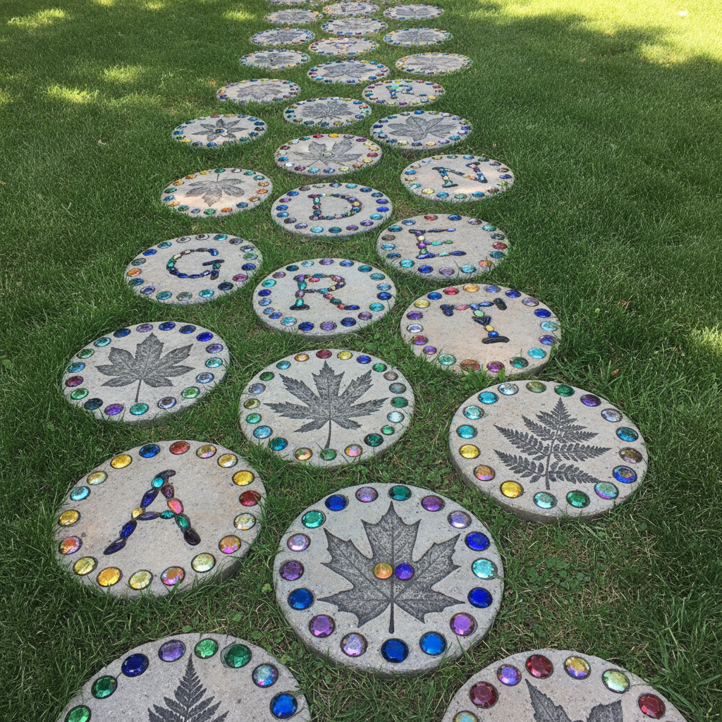 diy decorative concrete stepping stones in grass