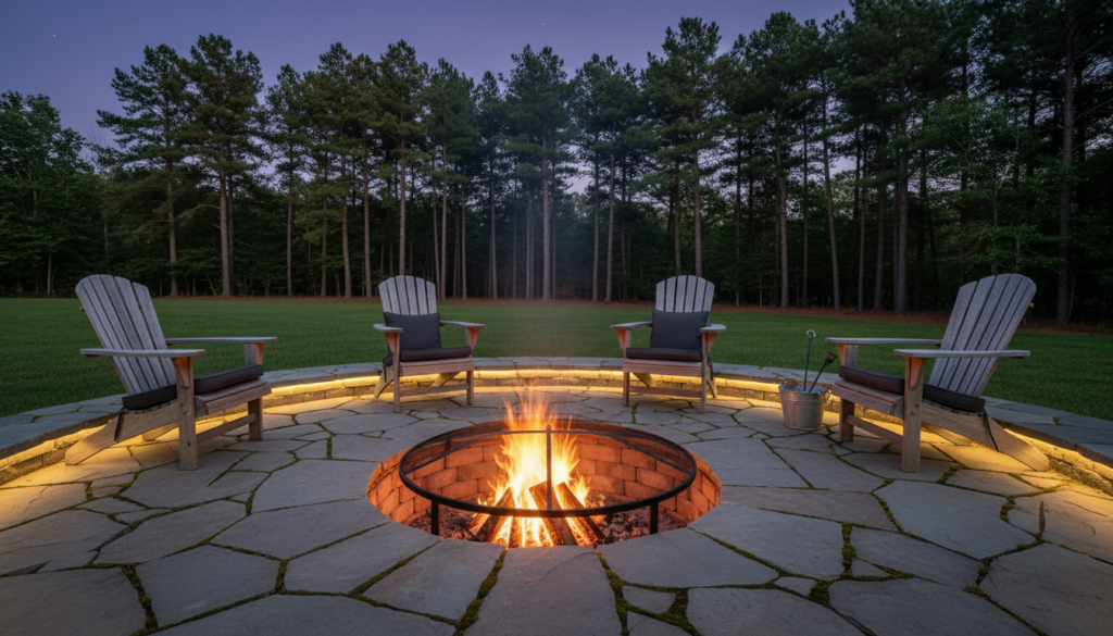 diy in-ground fire pit with stone surround and seating area