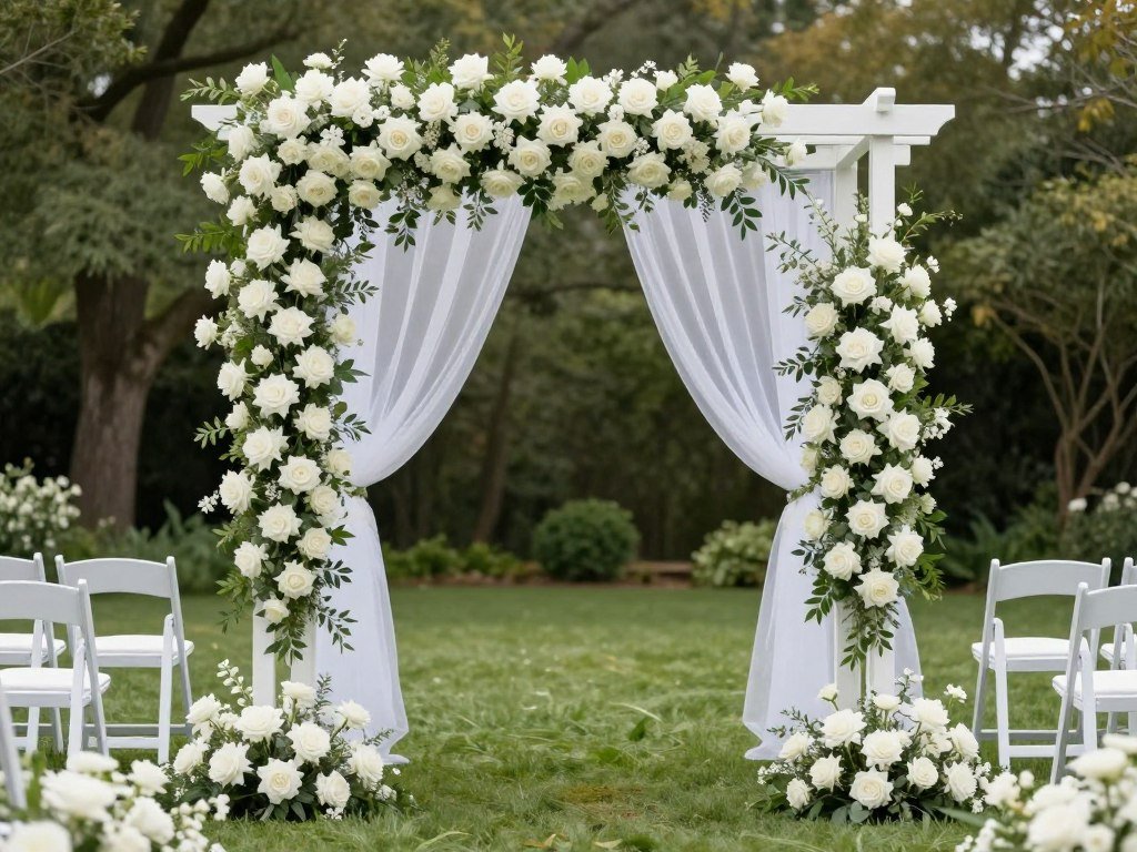 elegant ceremony arch decorated with white flowers for small backyard wedding elegant ceremony arch decorated with white flowers for small backyard wedding